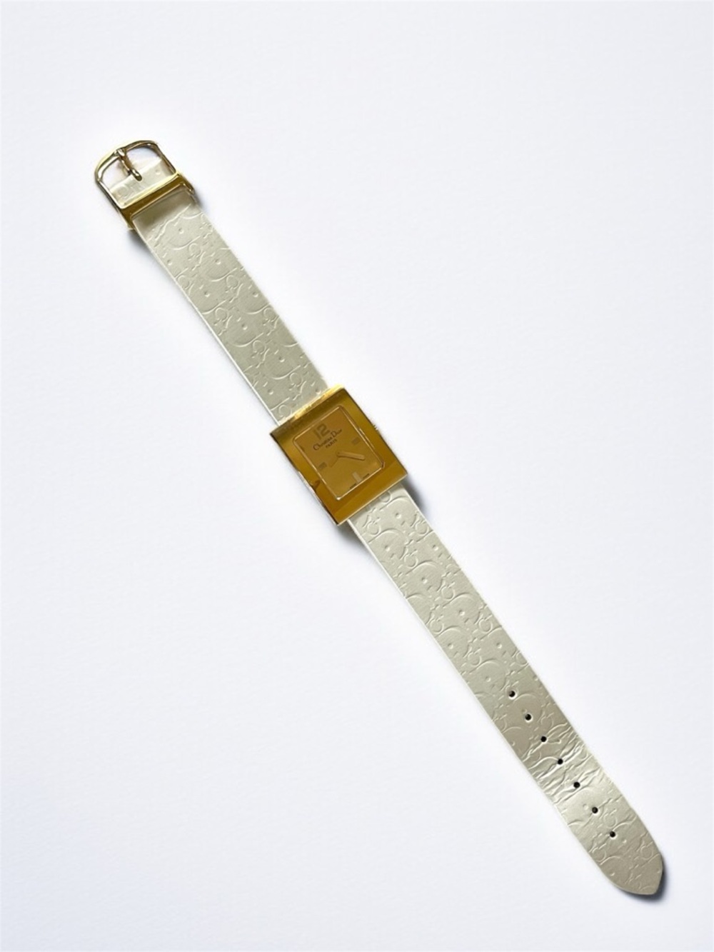 Dior Gold-Tone Rectangular Watch with White Logo Strap - Picture 7 of 17